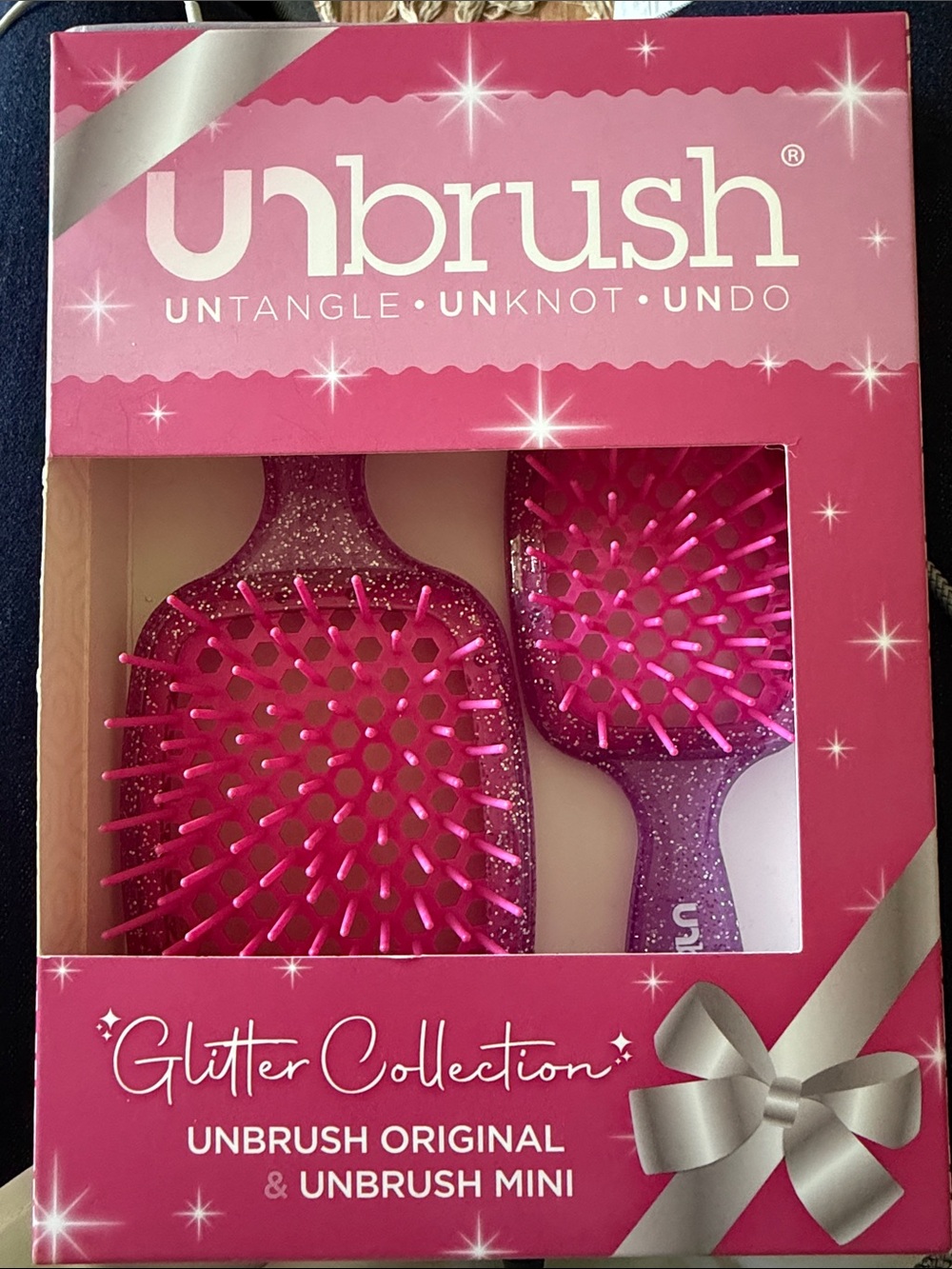 Unbrush Glitter Collection Hair Brush Duo - Purple/Pink, NWT